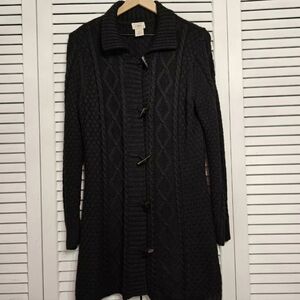 L.L. Bean Black Cable Knit Sweater Cardigan